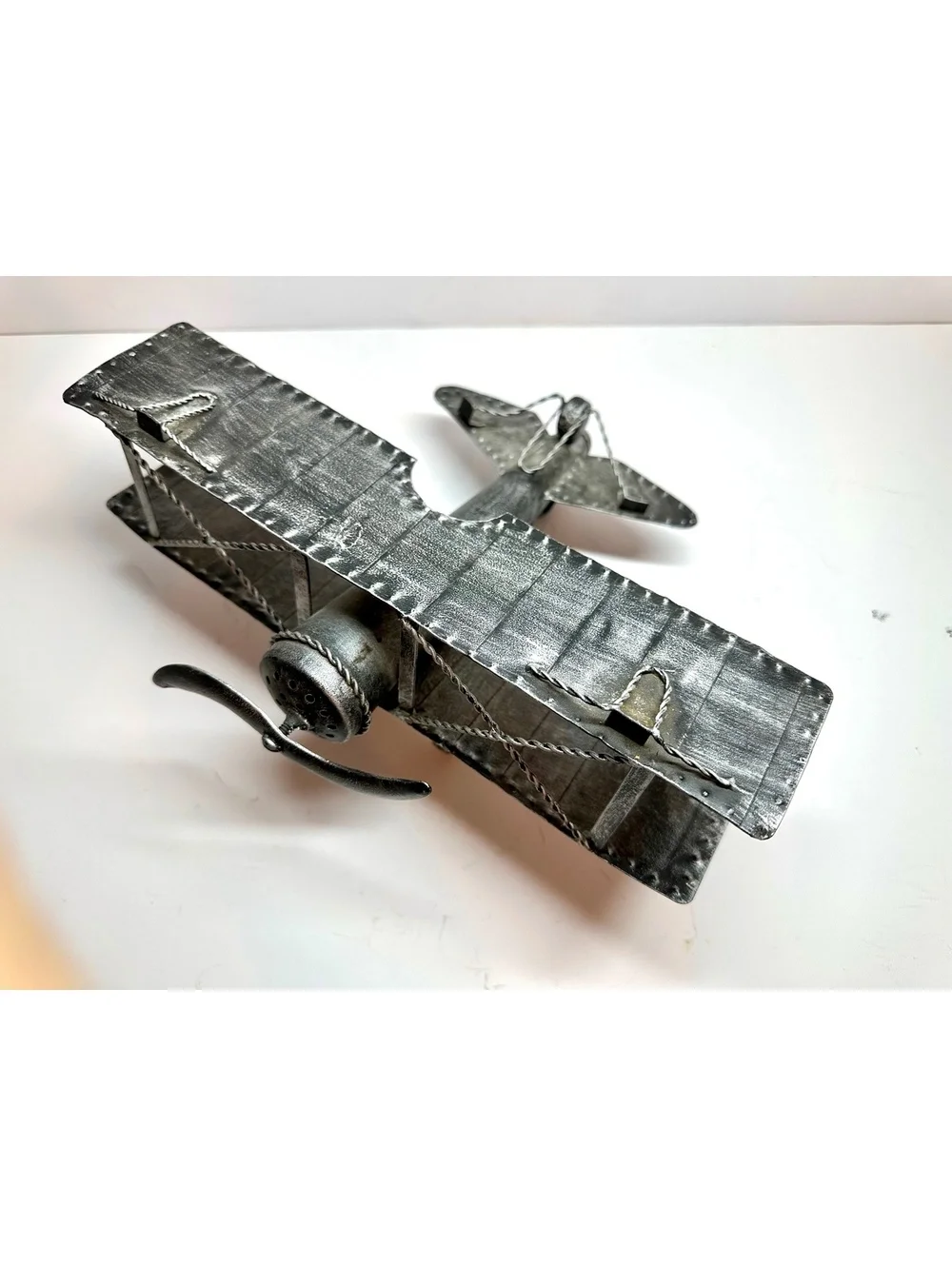 Vintage WWI-Style Metal Biplane Aircraft Desktop / Shelf Decor